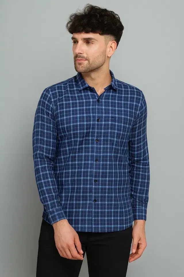 Cotton Blend Shirt for Men (Blue, M)