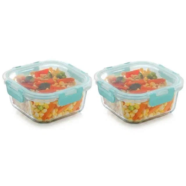 Magnus Glass Food Square Container 800ML | Pack of 2
