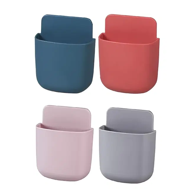 Immutable 4 Pcs Storage Box / Wall Mobile Organizer Stand, Door Mounted Storage Box, Remote Control Shelf, Toothbrush Box / Multicolor