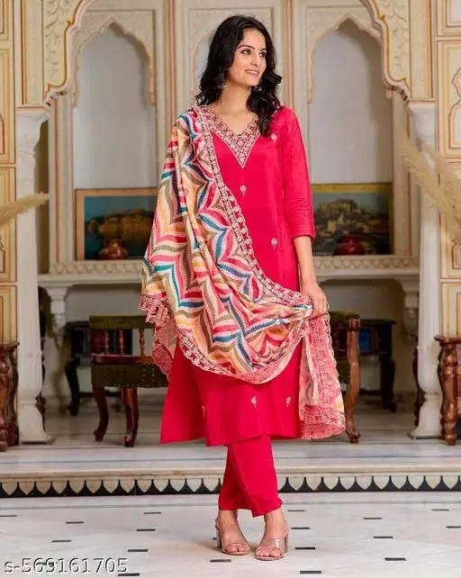 Dupatta Set for Women (Pink, S)