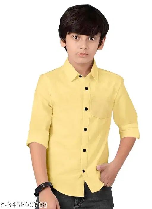 Solid Long Sleeve Spread Collar Shirt for Boys (Lemon Yellow, 8-9 Years)