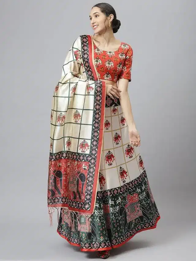 Digital Printed Unstitched Lehenga Choli for Women (Multicolor)