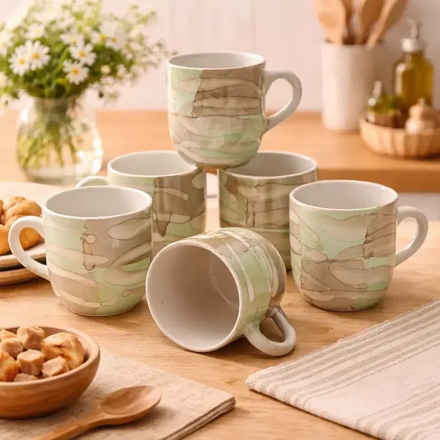 Ceramic Tea & Coffee Cup, White, Pack of 6 (140 ml)