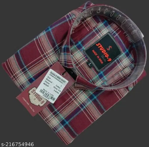Cotton Blend Checked Shirt for Men, Maroon (XL) Pack of 1