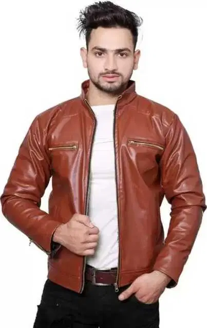 Stylish Men PU Jacket (Brown, M) (TFF-2)