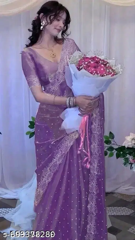 Jimmy Choo Embroidered Saree For Women, Lavender