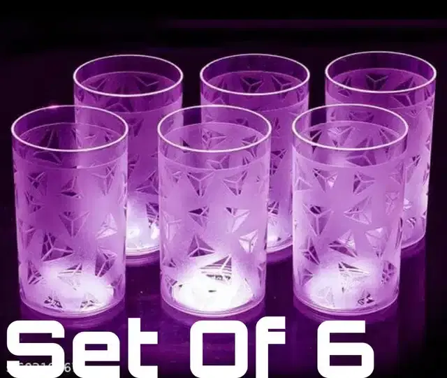 Plastic Water and Juice Glass Set, Pack of 6, 300 ml, Purple