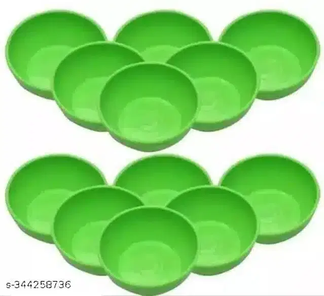 Plastic Bowls, Green, 250 ml, Pack of 12