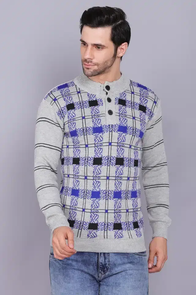 Full Sleeve Sweater for Men (Light Grey, L) (J7)