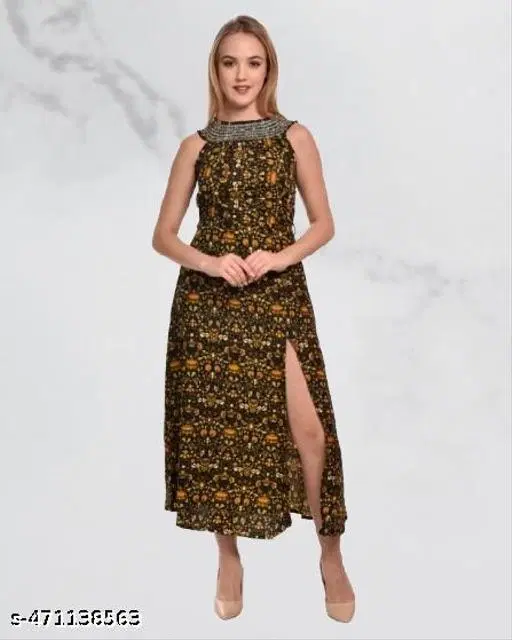 A-line Dress for Women (Multicolor, S)