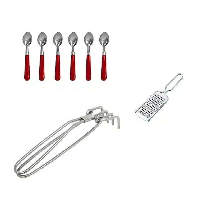 Stainless Steel Cheese Grater, Pakad & 6 Steel Latto Chammach, Combo of 3
