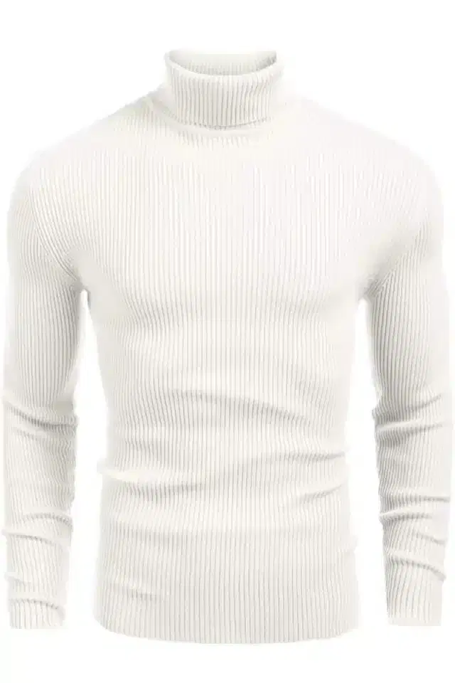 Cotton Blend High Neck Sweater for Men (White, L)