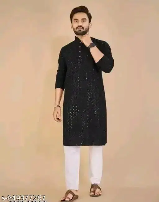 Embellished Rayon Kurta Set for Men (S)