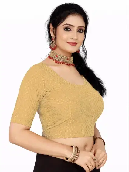 Readymade Stretchable Polyester Blouses for Women ,Beige (L)