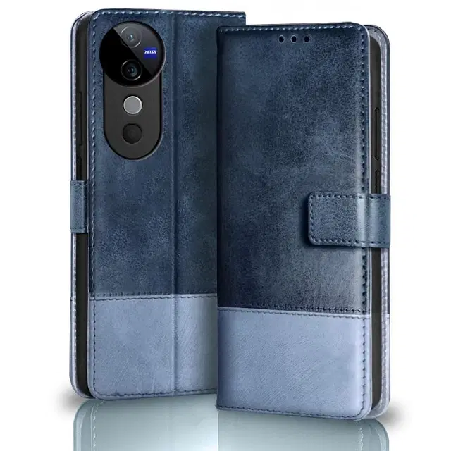 Artificial Leather Mobile Flip Cover for Vivo V2348 / V40 / V40 Pro 5G, Blue