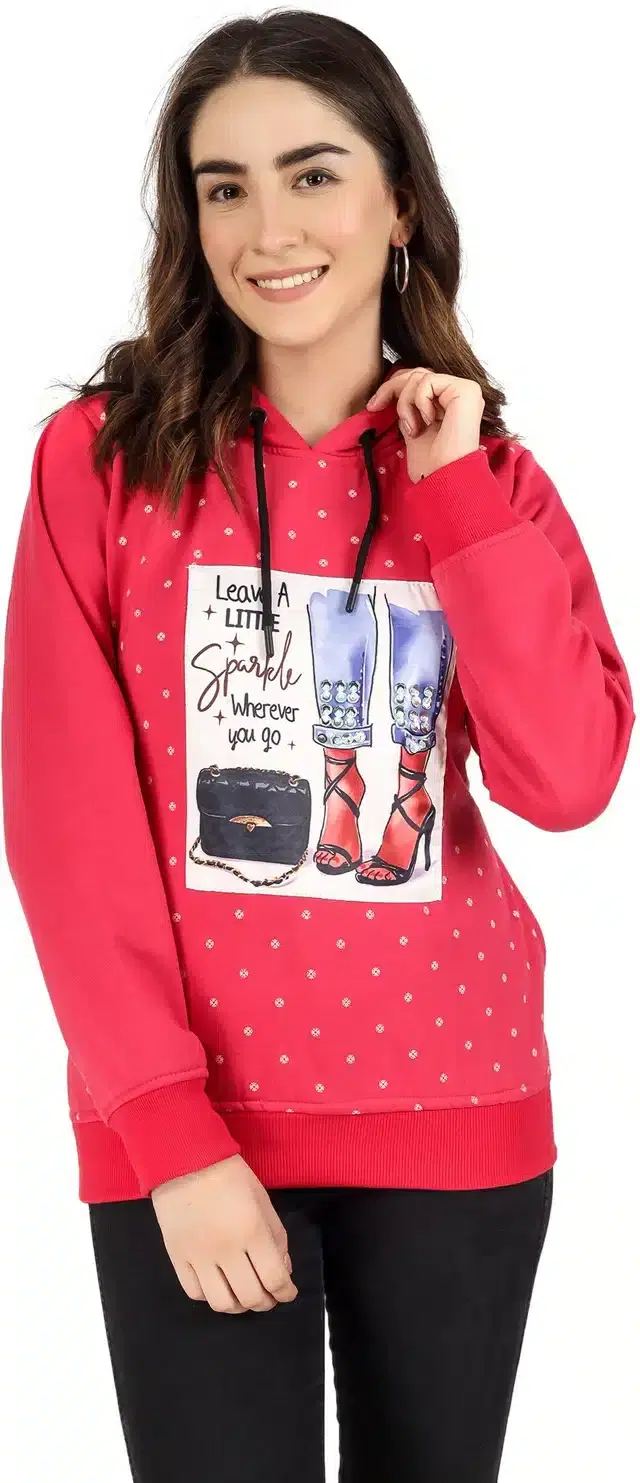 Full Sleeves Hooded Sweatshirt for Women (Pink, M)