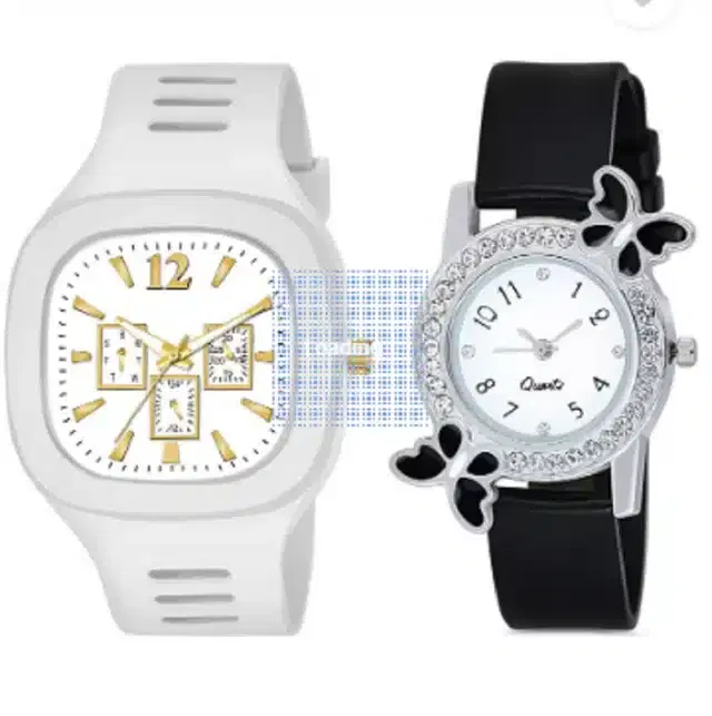 Couple Analog Watches, Pack of 2 (White & Black)