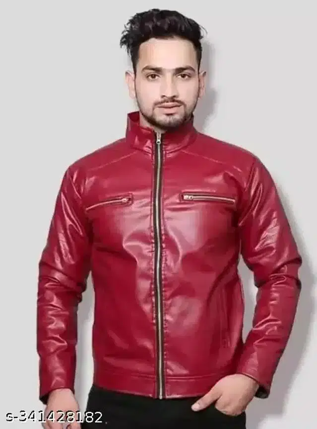 PU Jacket for Men (Maroon, M)