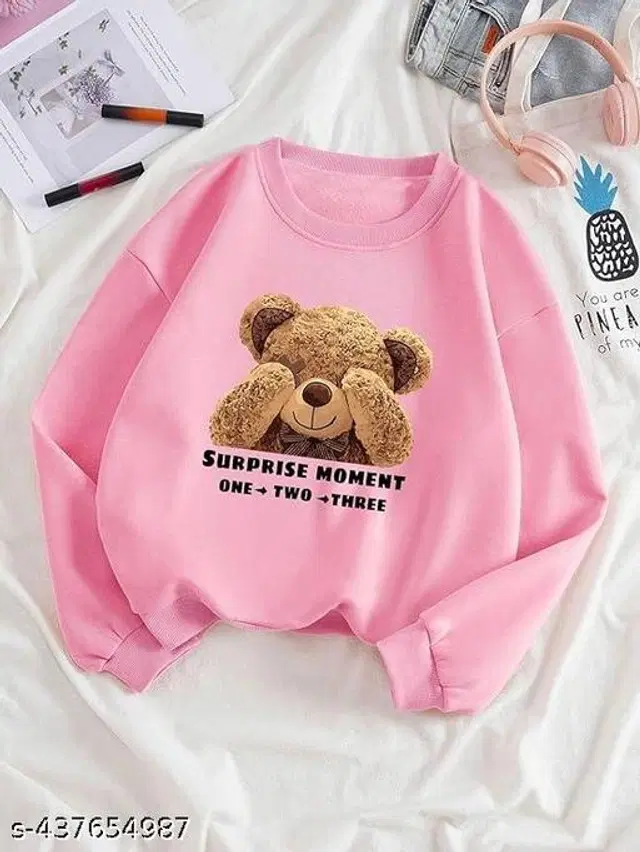 Cotton Blend Printed Sweatshirt for Women (Pink, S)