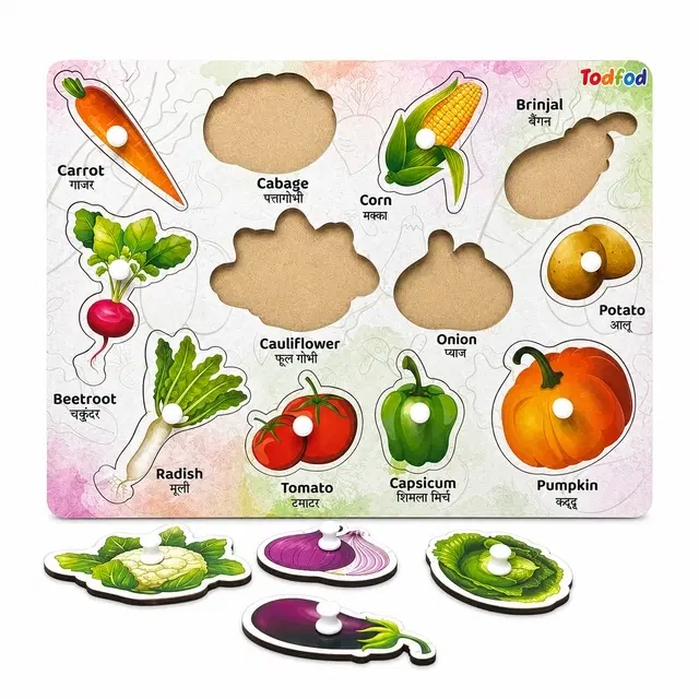 TodFod Wooden Vegetable Identify Puzzle With Knobs