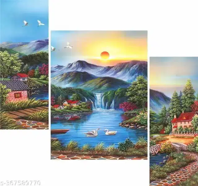 Wooden UV Coated Digital Painitings, Multicolor, 12x18 inches, Pack of 3