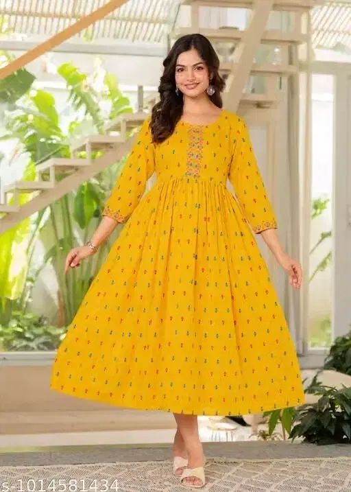 Rayon Kurti for Women (Yellow, XL)
