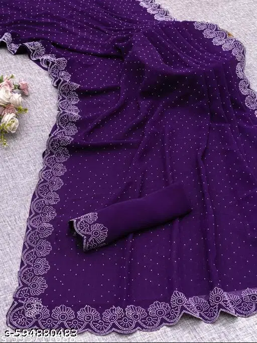 Chiffon Striped Saree For Women, Blue