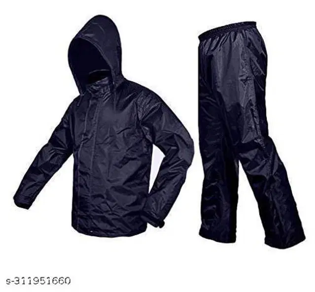 Polyester Rain Coat for Men, Black, M
