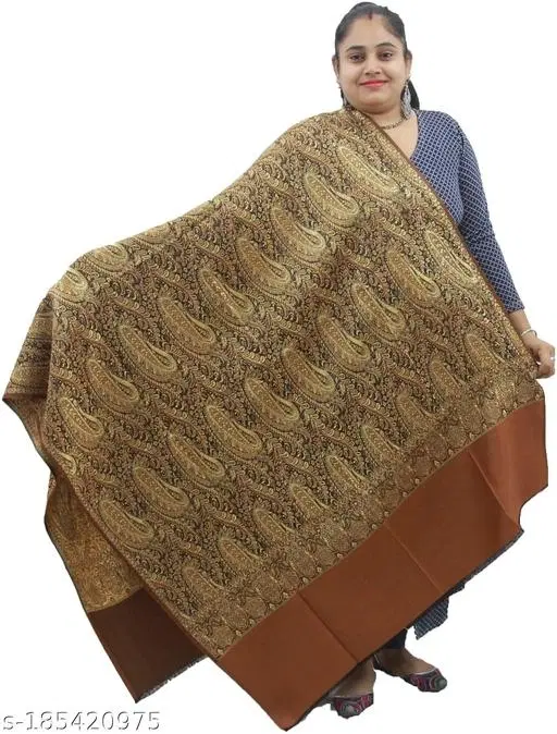Sprha Brown Pure Wool Self Design Shawl for Women (Brown, Free Size)