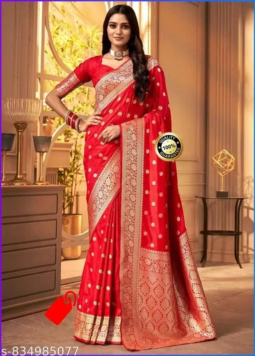 Zari Woven Kanjeevaram Saree for Women (Red, Free Size)