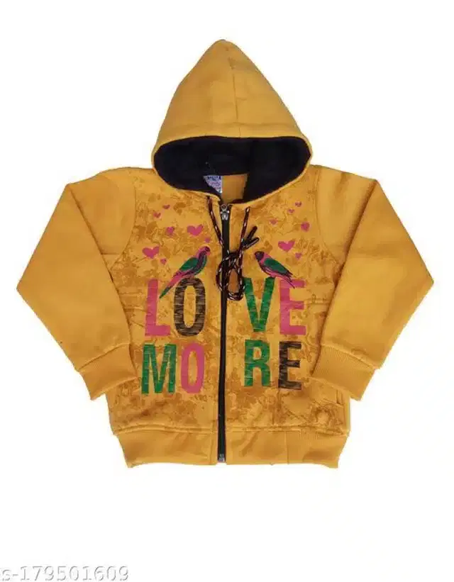 Fleece Printed Full Sleeves Hooded Sweatshirt for Girls (Mustard, 3-4 Years)