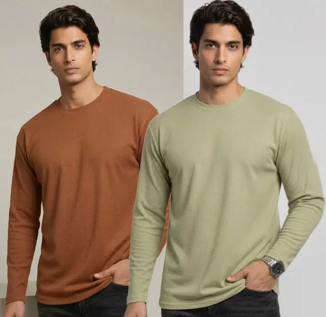 Polyester T-shirt for Men, Coffee & Pista, Pack of 2 (M)