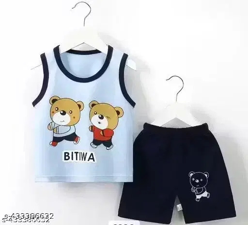 Printed Poly Blend Clothing Set for Boys (Sky Blue & Black, 4-5 Years)