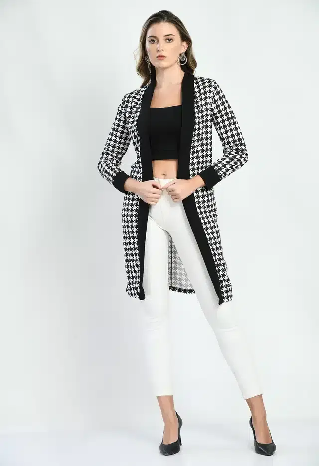 Full Sleeves Shrug for Women (Black & White, S)