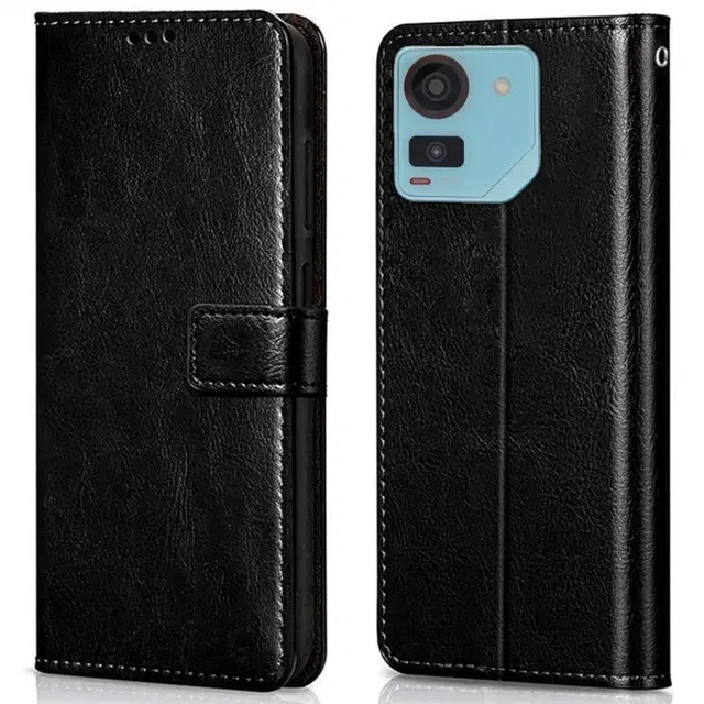 Artificial Leather Mobile Flip Cover for Ai plus Pulse (Black)