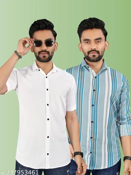 Casual Shirts for Men, Pack of 2 (White, S)