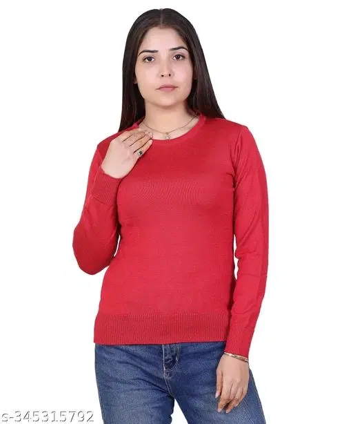 Acrylic Solid Sweater for Women (Red, M)