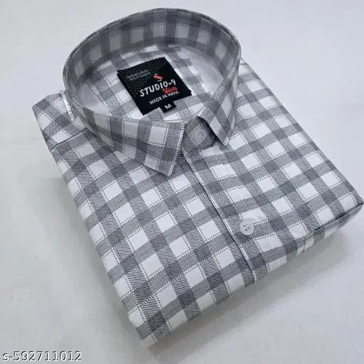 Cotton Blend Checkred Shirt for Men, Grey (XL)
