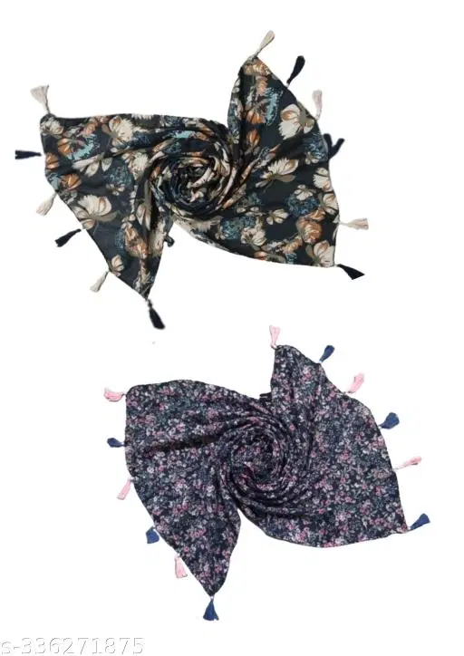 Chiffon Printed Scarves for Women, Multicolor, Pack of 2