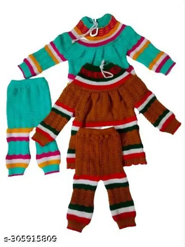 Woolen Sweater & Pant for Girls, Set of 2 (Multicolor, 3-6 Months)