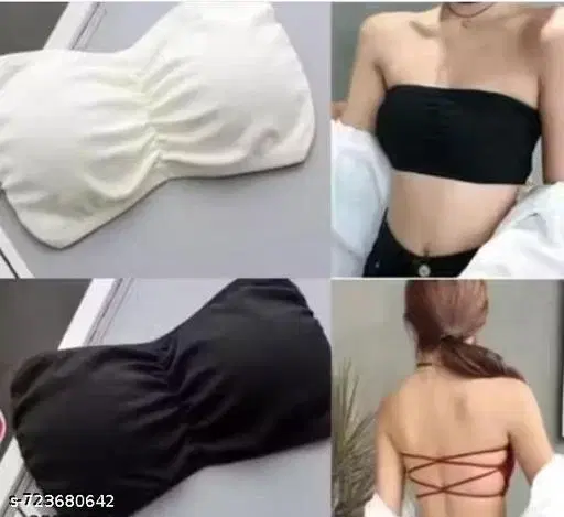 Everyday Bandeau Bra for Women, Pack of 2 (Black, M)