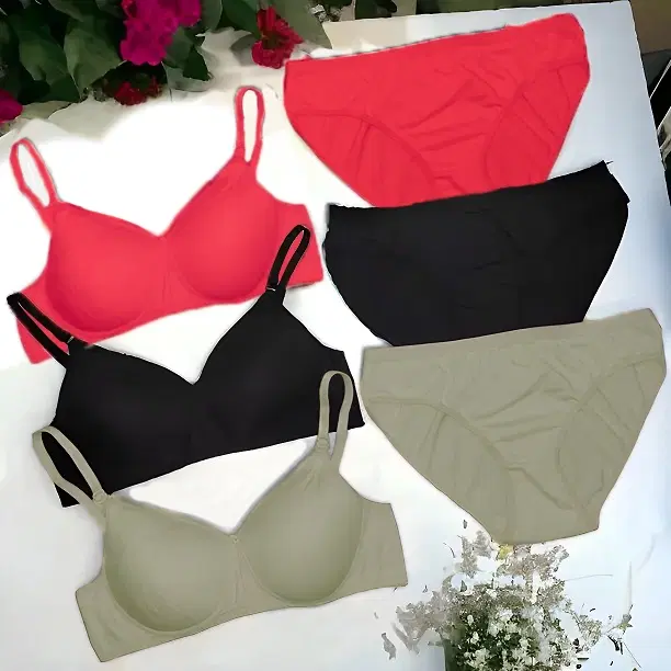 Cotton Solid Lingerie Set for Women, Multicolor, Pack of 3 (30)