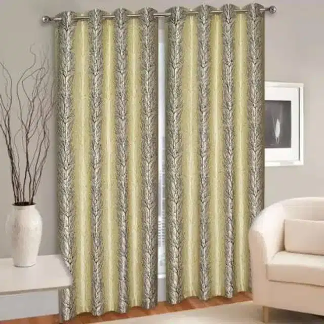 Polyester Printed Window & Door Curtains, Pack of 2, Green, 6 feet