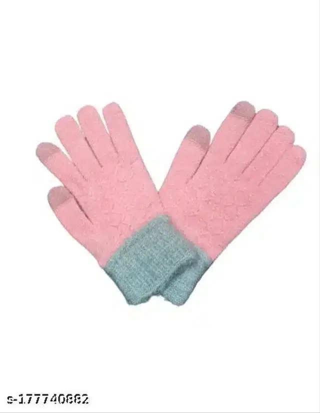 Woolen Winter Gloves for Women (Pink, Free Size)