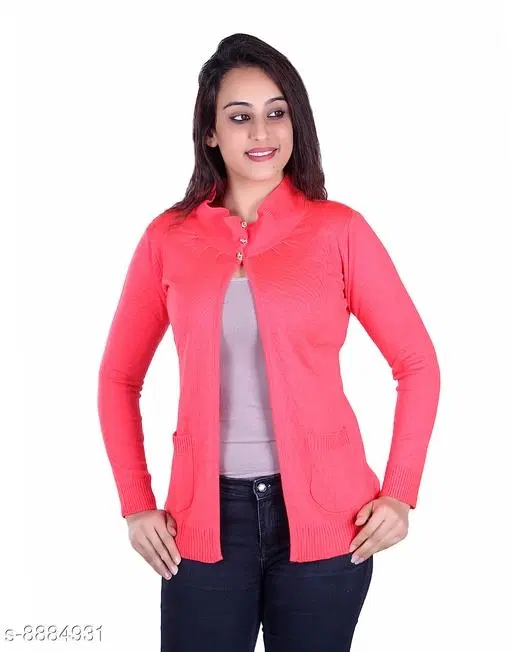 Acrylic Solid Sweater for Women (Peach, L)