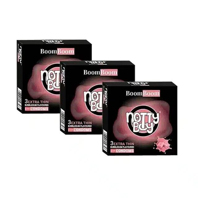 Notty Boy 3 Pcs Boom Boom Bubble Gum Condoms for Men, Set of 3