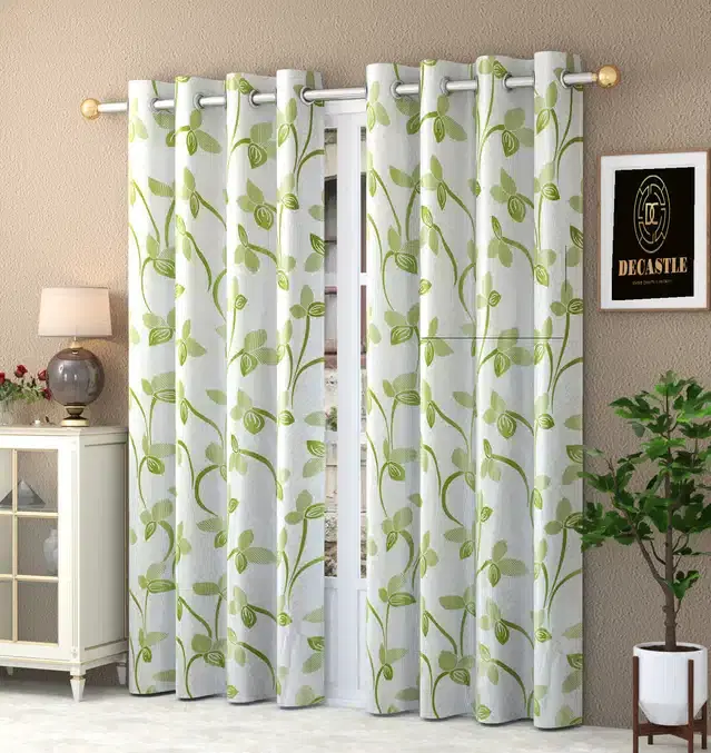 Printed Curtains, Pack of 2, Green, 5 feet
