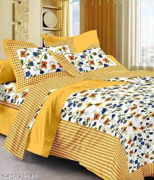 Cotton Queen Bedsheet with 2 Pillow Cover, Multicolor, 90X100 Inches