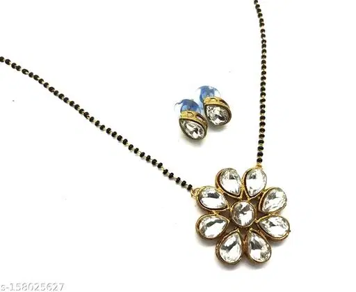 Alloy Mangalsutra With Earring for Women, Black