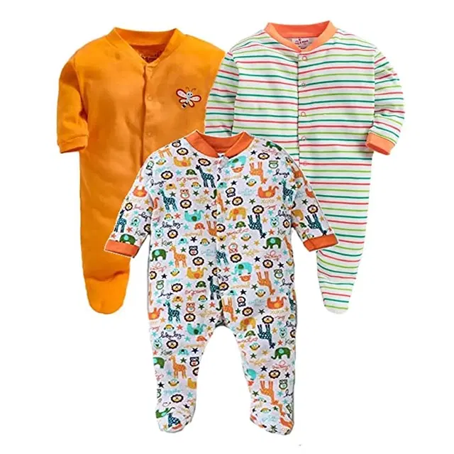Hosiery Cotton Printed Rompers for Kids, Pack of 3, Multicolor (0-3 Months)